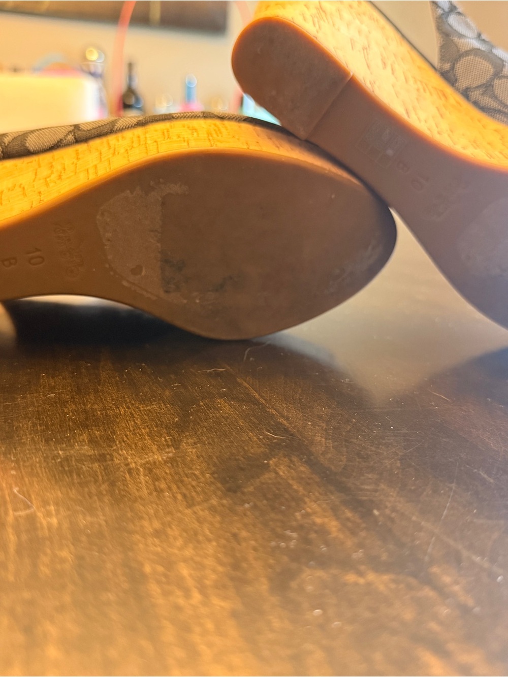 Coach Black Signature Peep-Toe Cork Wedge Sandals - Picture 5 of 6